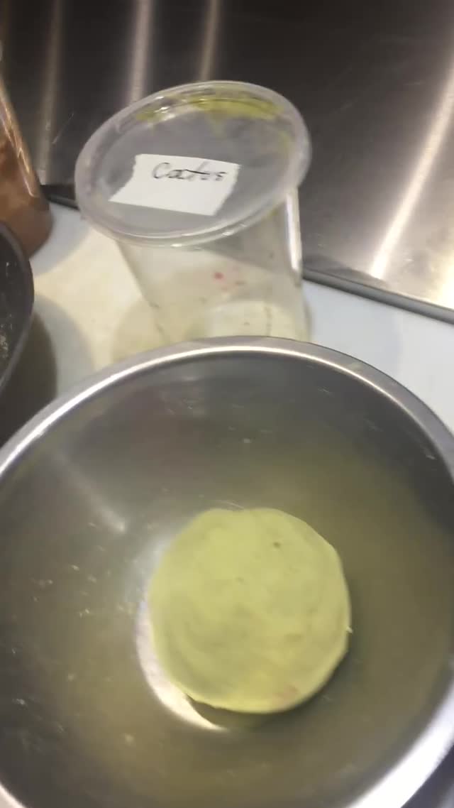 Video still capturing prep work in the kitchen